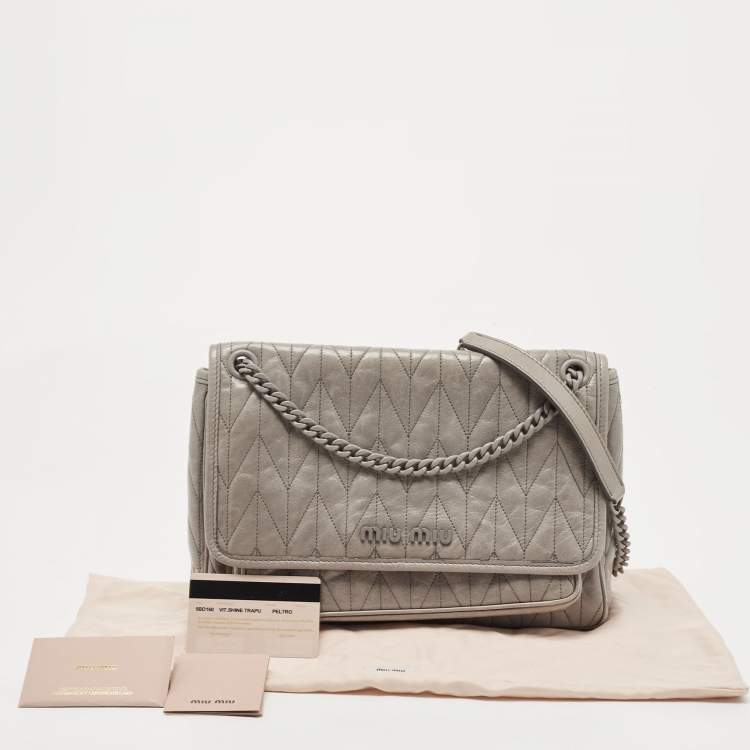 Pre Owned Miu Miu Grey Vitello Shine Leather Flap Shoulder Bag
