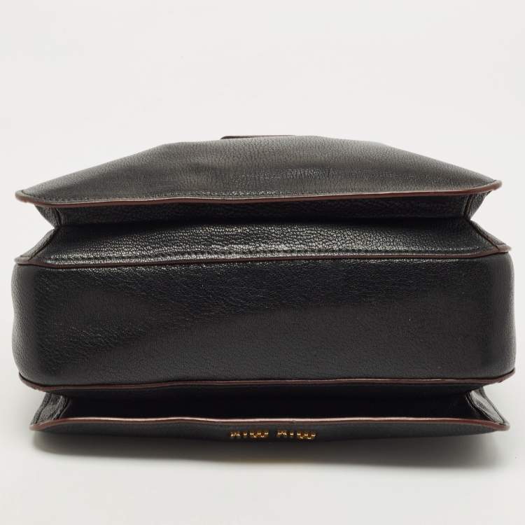 Pre Owned Miu Miu Black Leather Pushlock Flap Shoulder Bag