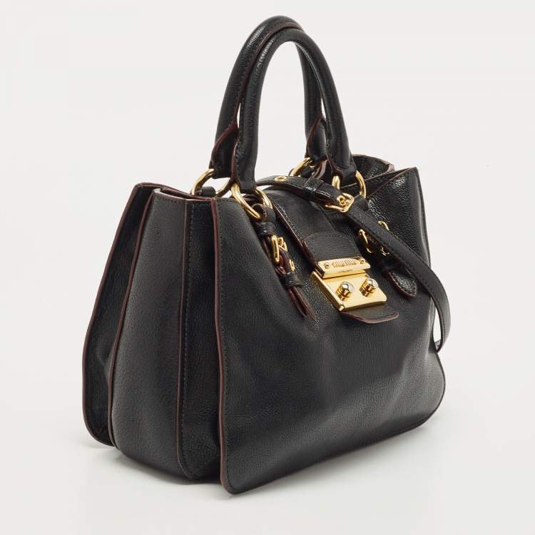 Pre Owned Miu Miu Black Leather Pushlock Flap Shoulder Bag