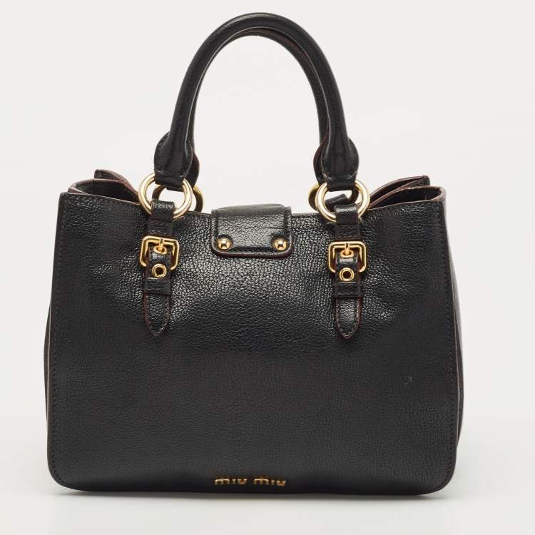 Pre Owned Miu Miu Black Leather Pushlock Flap Shoulder Bag