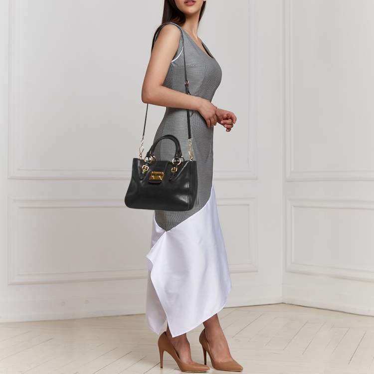 Pre Owned Miu Miu Black Leather Pushlock Flap Shoulder Bag