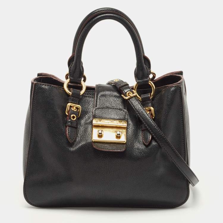 Pre Owned Miu Miu Black Leather Pushlock Flap Shoulder Bag