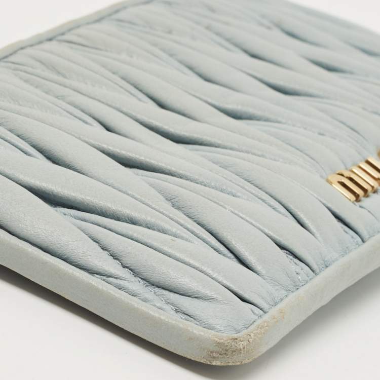 Pre Owned Miu Miu Light Blue Matelasse Leather Zip Card Holder 
