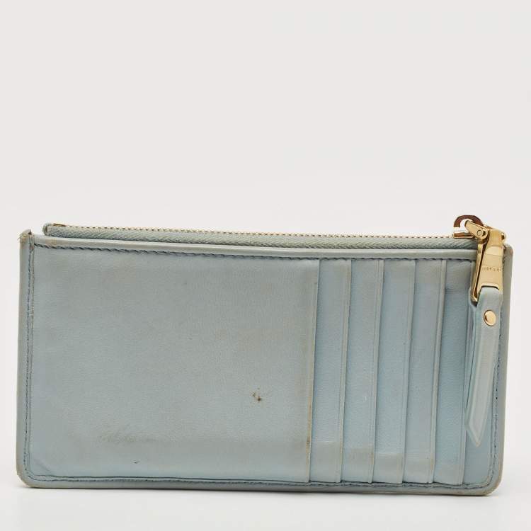 Pre Owned Miu Miu Light Blue Matelasse Leather Zip Card Holder 