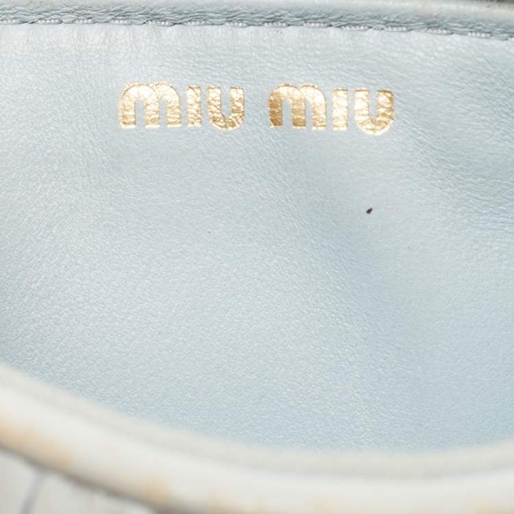 Pre Owned Miu Miu Light Blue Matelasse Leather Zip Card Holder 