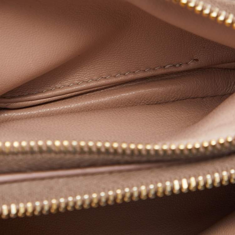 Pre Owned Miu Miu Pink Leather Studded Double Zip Pouch 