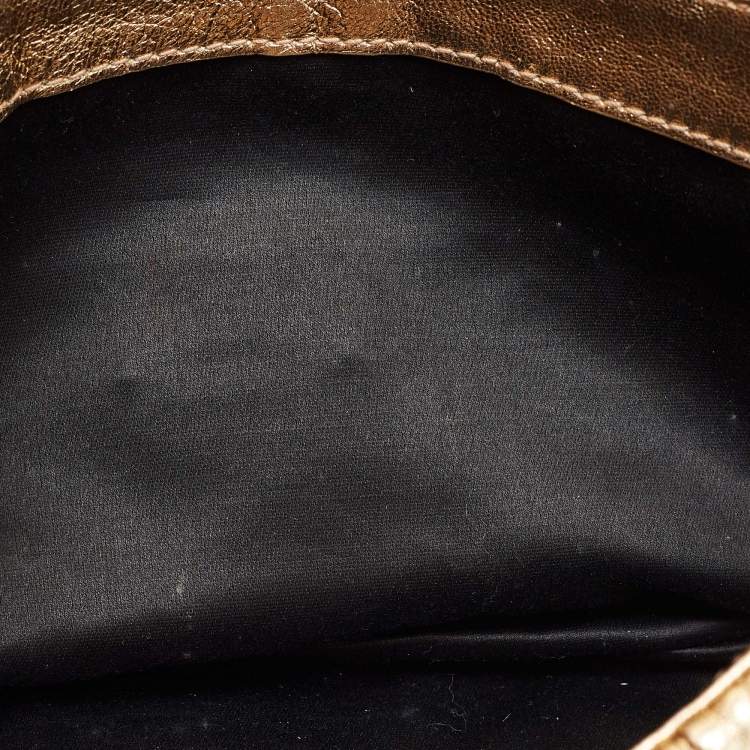 Pre Owned Miu Miu Metallic Gold Matelasse Leather Flap Chain Clutch