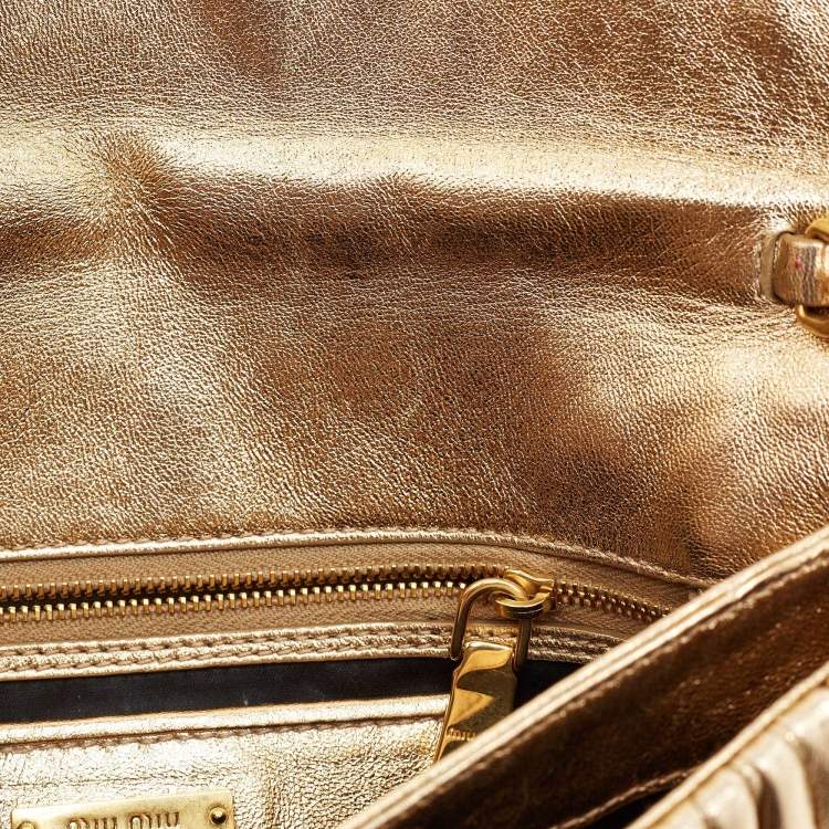 Pre Owned Miu Miu Metallic Gold Matelasse Leather Flap Chain Clutch