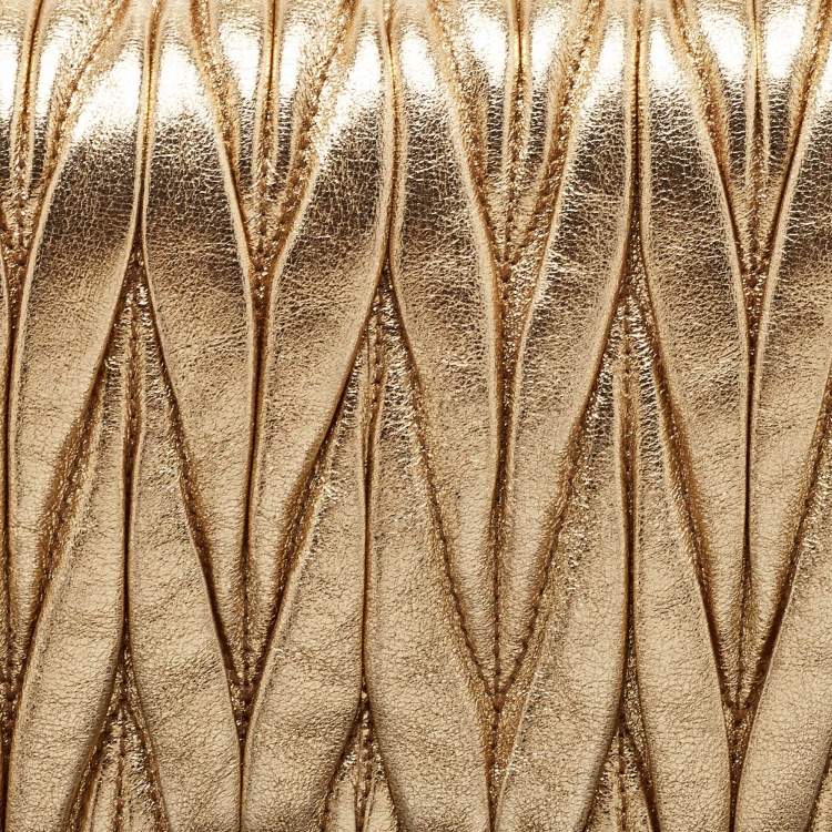 Pre Owned Miu Miu Metallic Gold Matelasse Leather Flap Chain Clutch