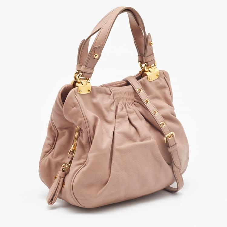 Pre Owned Miu Miu Beige Leather Shoulder Bag