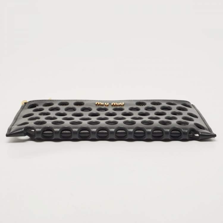Pre Owned Miu Miu Black Laser Cut Leather Zip Pouch