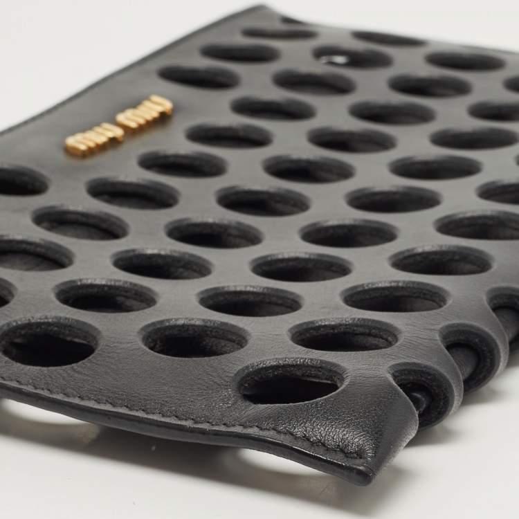 Pre Owned Miu Miu Black Laser Cut Leather Zip Pouch