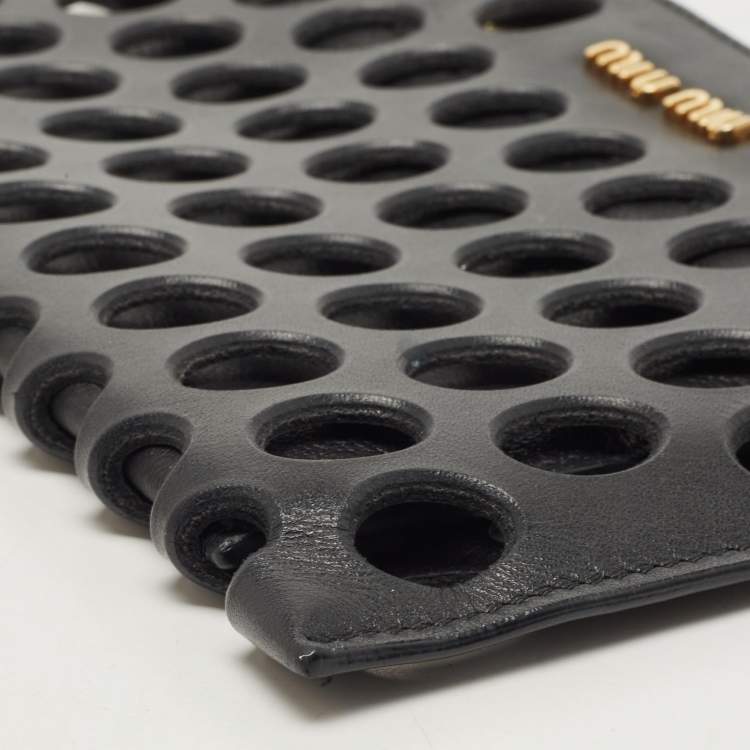 Pre Owned Miu Miu Black Laser Cut Leather Zip Pouch