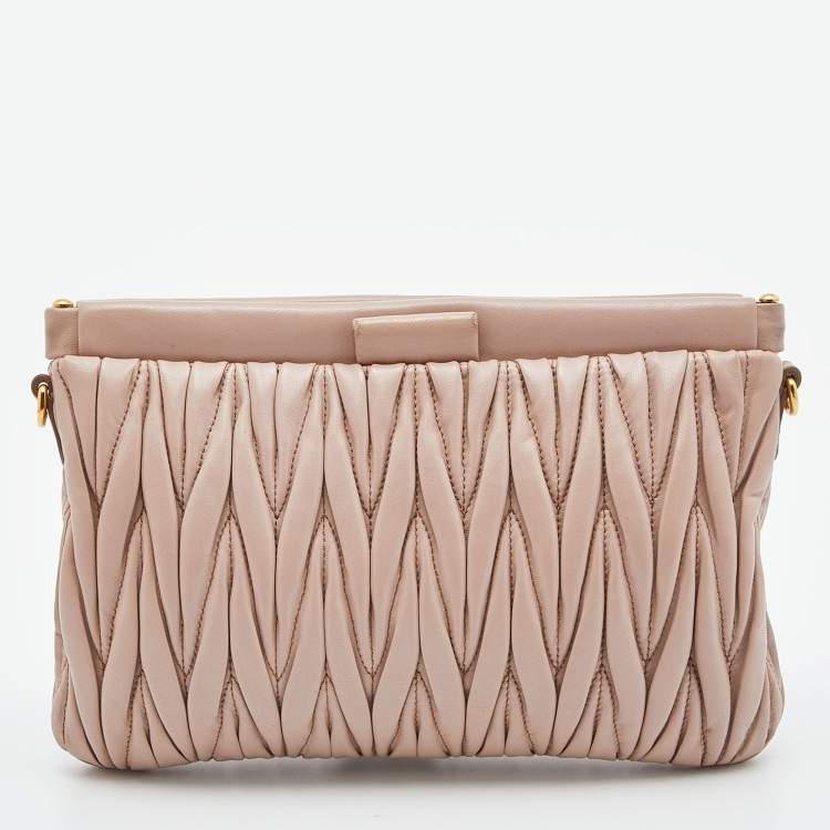Pre Owned Miu Miu Beige Matelassé Leather Frame Crossbody Bag