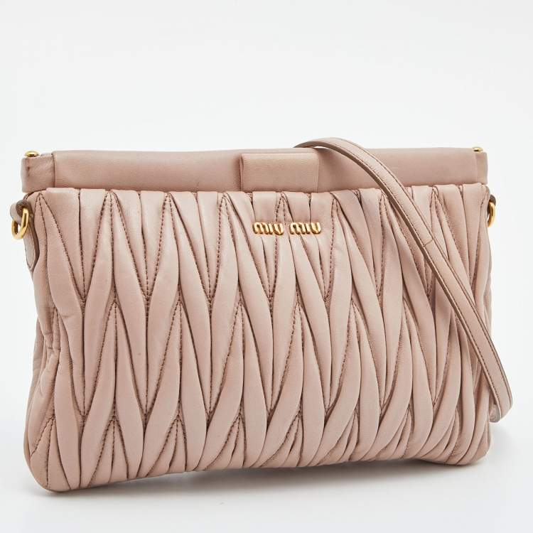 Pre Owned Miu Miu Beige Matelassé Leather Frame Crossbody Bag