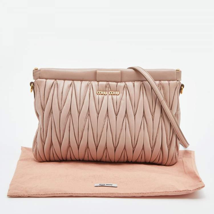 Pre Owned Miu Miu Beige Matelassé Leather Frame Crossbody Bag
