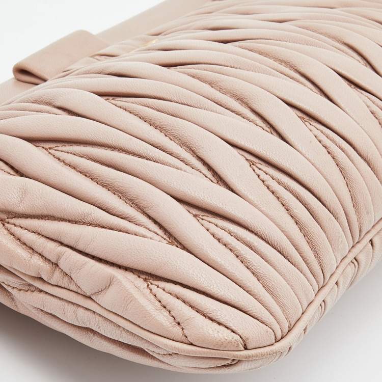 Pre Owned Miu Miu Beige Matelassé Leather Frame Crossbody Bag