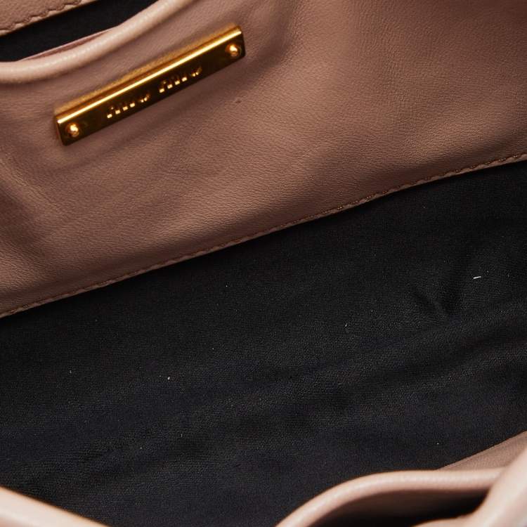 Pre Owned Miu Miu Beige Matelassé Leather Frame Crossbody Bag