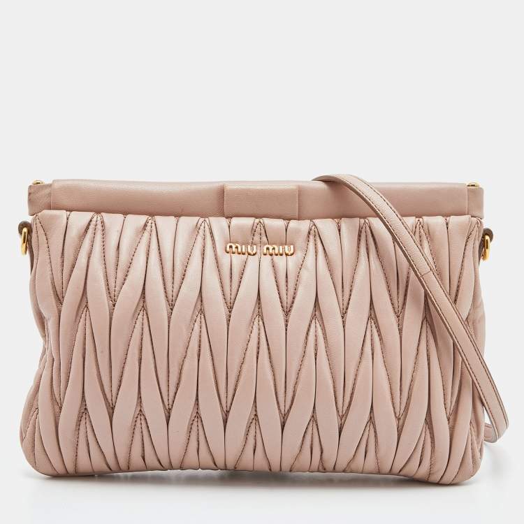 Pre Owned Miu Miu Beige Matelassé Leather Frame Crossbody Bag