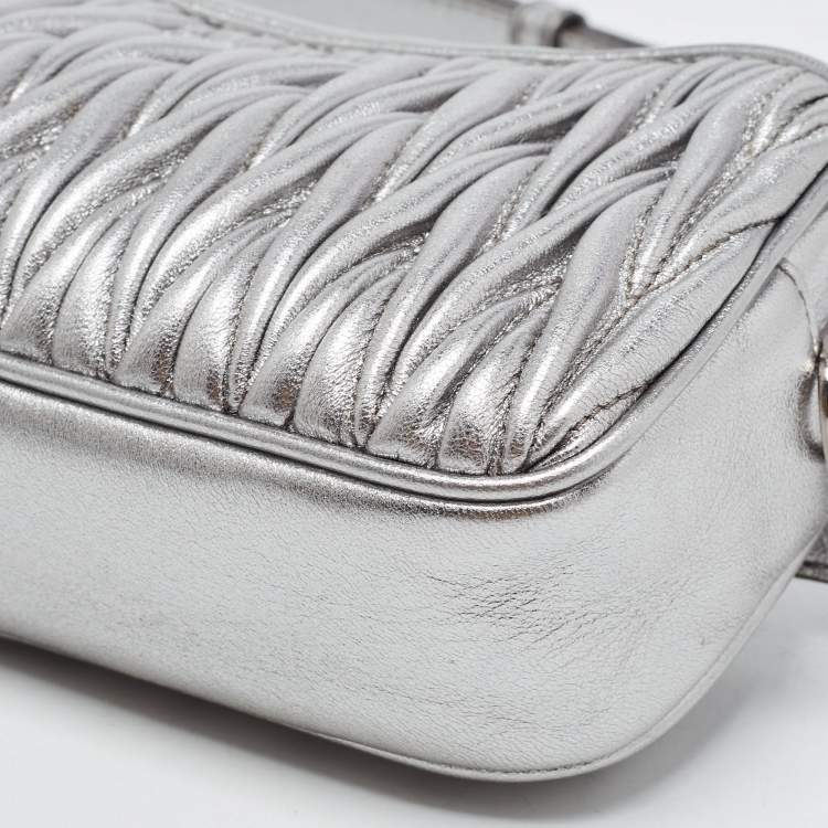 Pre Owned Miu Miu Silver Matelassé Leather Convertible Belt Bag