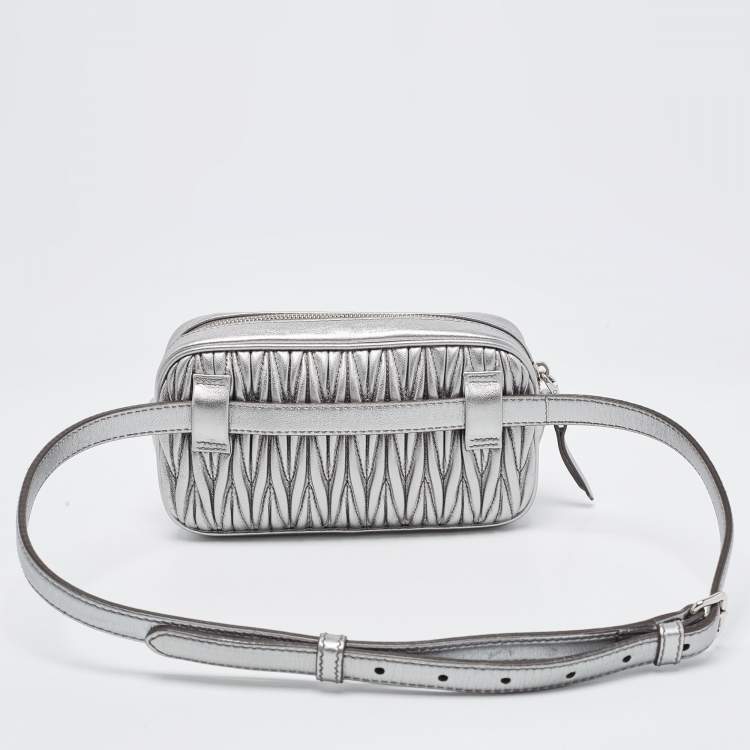 Pre Owned Miu Miu Silver Matelassé Leather Convertible Belt Bag