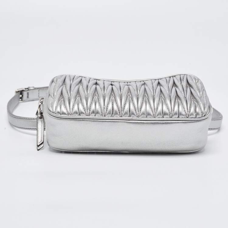Pre Owned Miu Miu Silver Matelassé Leather Convertible Belt Bag