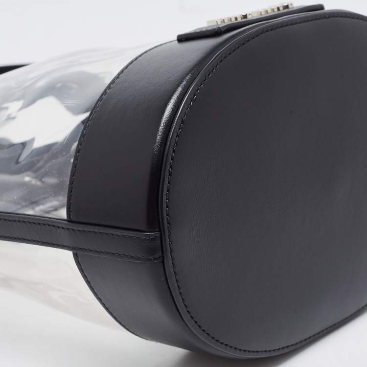 Pre Owned Miu MIu Black Leather And PVC Drawstring Bucket Bag