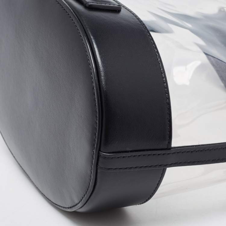 Pre Owned Miu MIu Black Leather And PVC Drawstring Bucket Bag