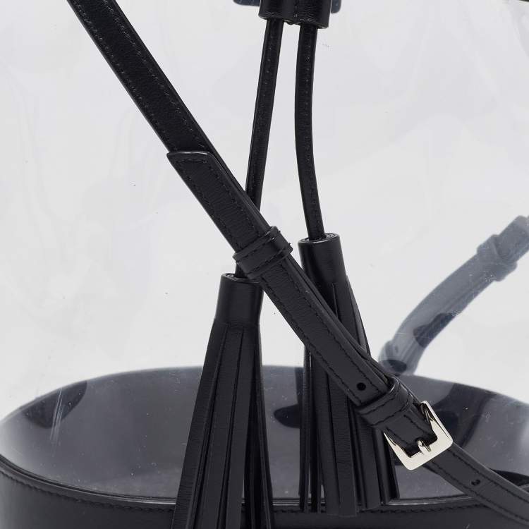 Pre Owned Miu MIu Black Leather And PVC Drawstring Bucket Bag