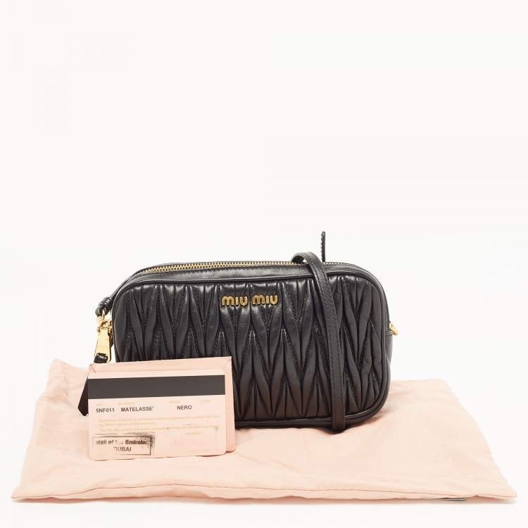 Pre Owned Miu Miu Black Matelassé Leather Double Zip Pouch