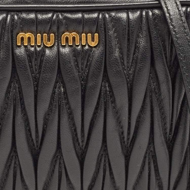Pre Owned Miu Miu Black Matelassé Leather Double Zip Pouch