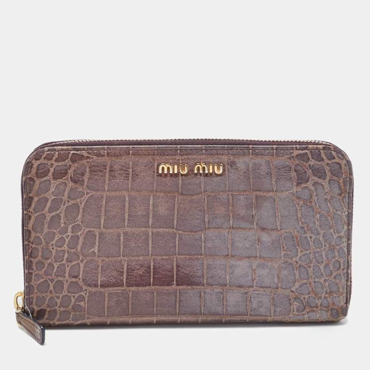 MIU MIU Zip Around Wallet in Croc-Embossed store Leather