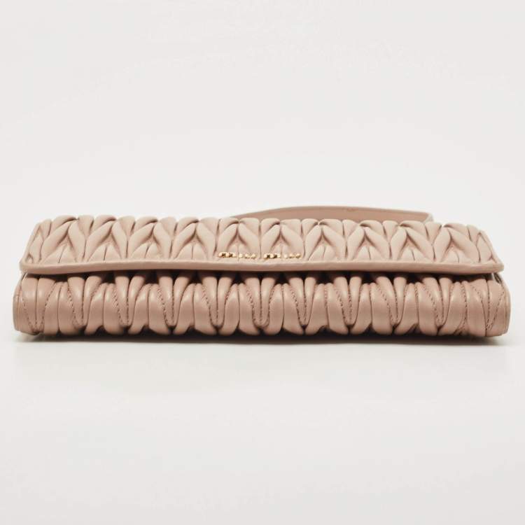 Pre Owned Miu Miu Beige  Matelassé Leather Flap Wallet on Chain