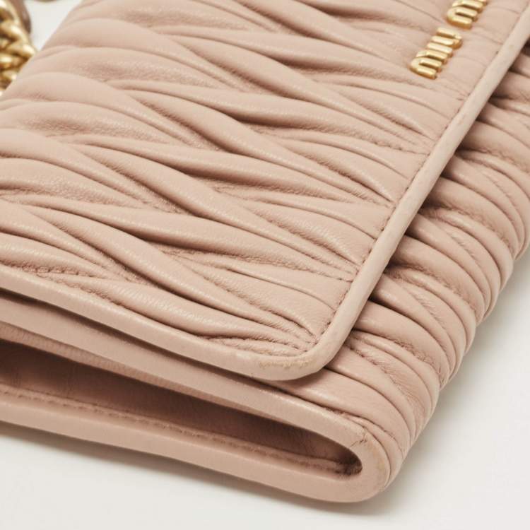 Pre Owned Miu Miu Beige  Matelassé Leather Flap Wallet on Chain