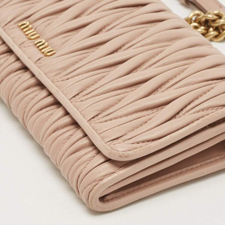 Pre Owned Miu Miu Beige  Matelassé Leather Flap Wallet on Chain