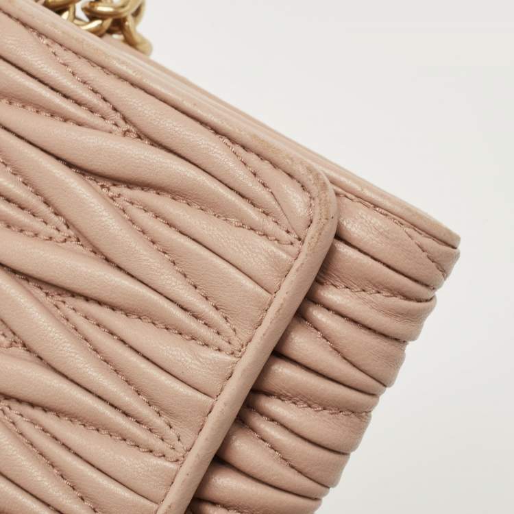 Pre Owned Miu Miu Beige  Matelassé Leather Flap Wallet on Chain
