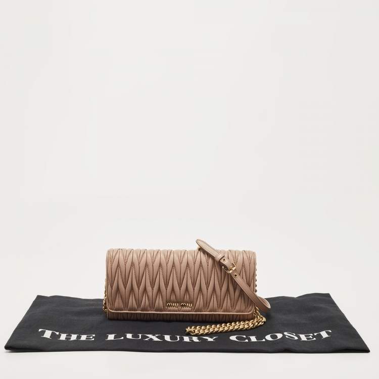 Pre Owned Miu Miu Beige  Matelassé Leather Flap Wallet on Chain