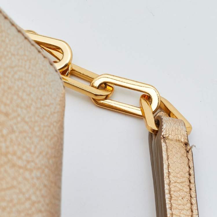 Pre Owned Miu Miu White/Gold Leather Flap Wallet On Chain