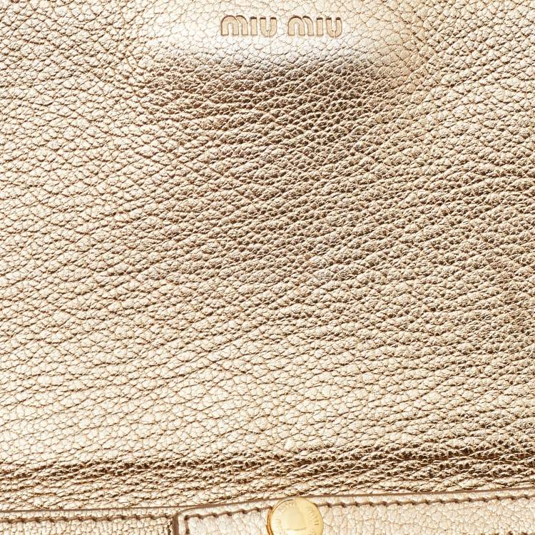 Pre Owned Miu Miu White/Gold Leather Flap Wallet On Chain