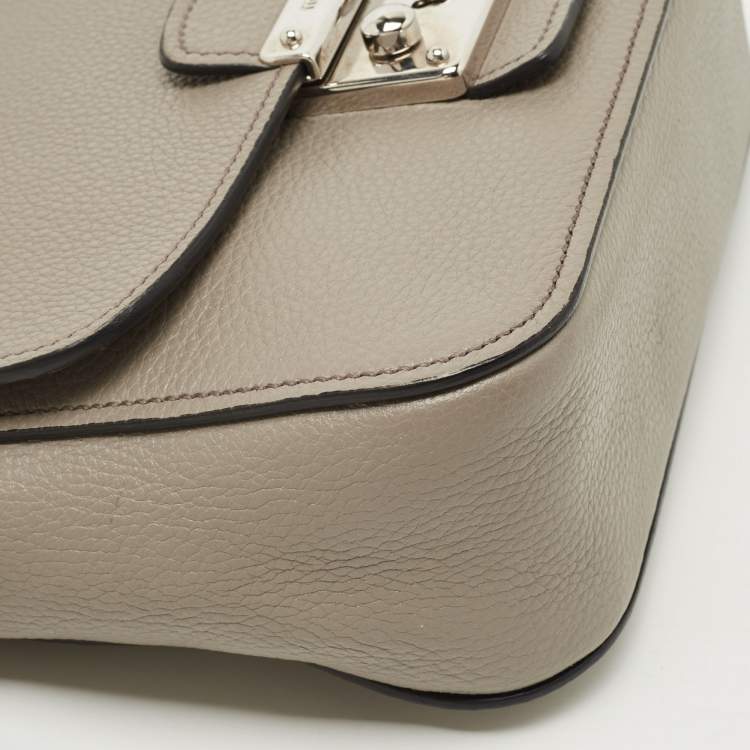 Pre Owned Miu Miu Grey Vitello Phenix Madras Leather Push Lock Flap Crossbody Bag