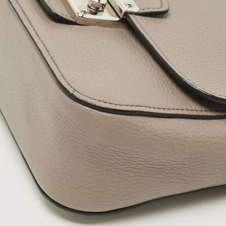 Pre Owned Miu Miu Grey Vitello Phenix Madras Leather Push Lock Flap Crossbody Bag