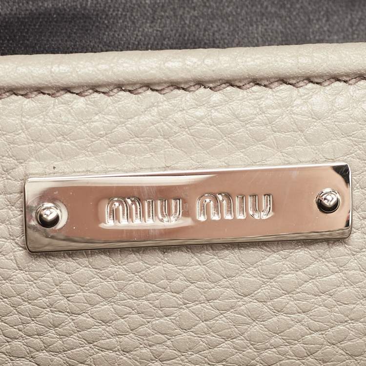 Pre Owned Miu Miu Grey Vitello Phenix Madras Leather Push Lock Flap Crossbody Bag