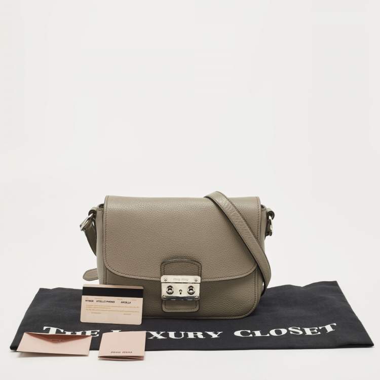Pre Owned Miu Miu Grey Vitello Phenix Madras Leather Push Lock Flap Crossbody Bag