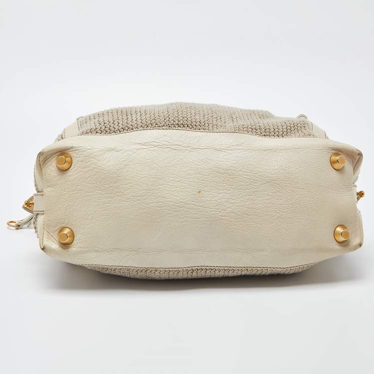مملوكة مسبقًا Miu Miu Cream Woven Fabric and Leather Satchel