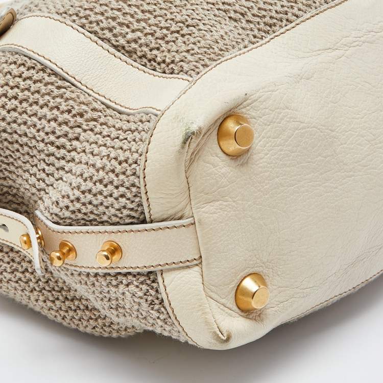 مملوكة مسبقًا Miu Miu Cream Woven Fabric and Leather Satchel