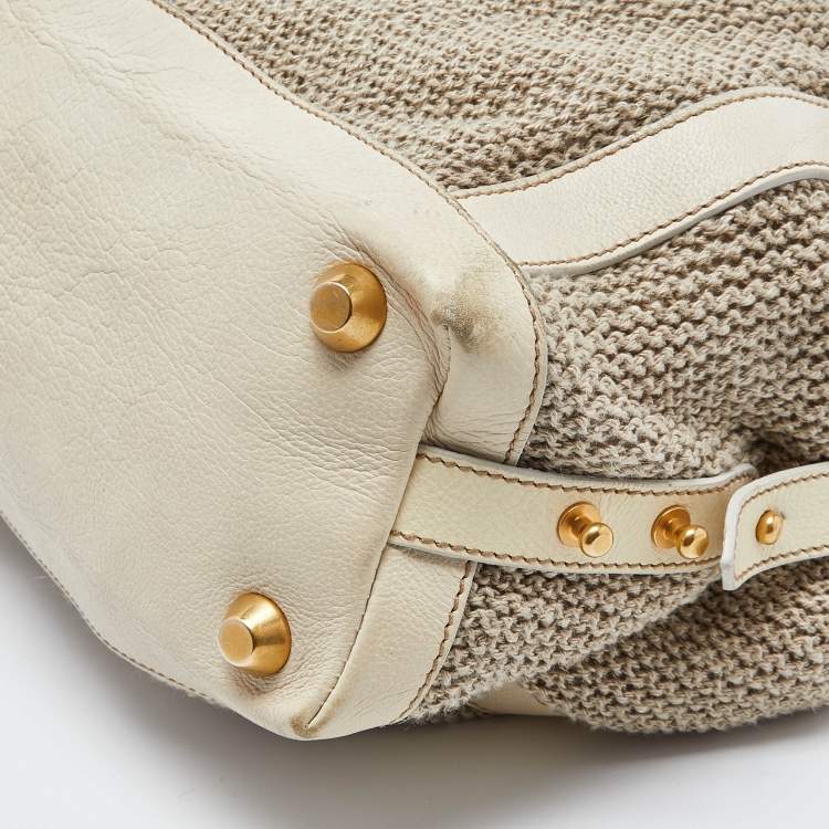 مملوكة مسبقًا Miu Miu Cream Woven Fabric and Leather Satchel