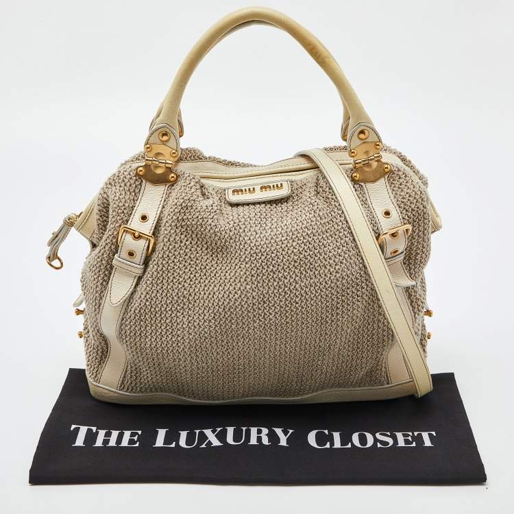 مملوكة مسبقًا Miu Miu Cream Woven Fabric and Leather Satchel