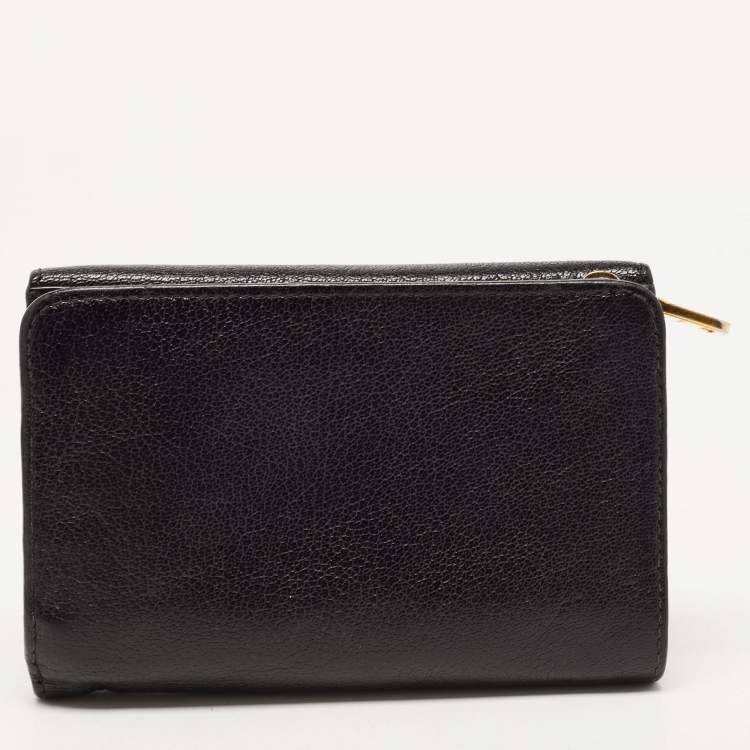 Pre Owned Miu Miu Black Leather Logo Flap French Wallet