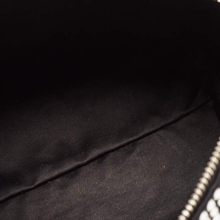 Pre Owned Miu Miu Black Satin and Leather Crystals Spirit Baguette Bag