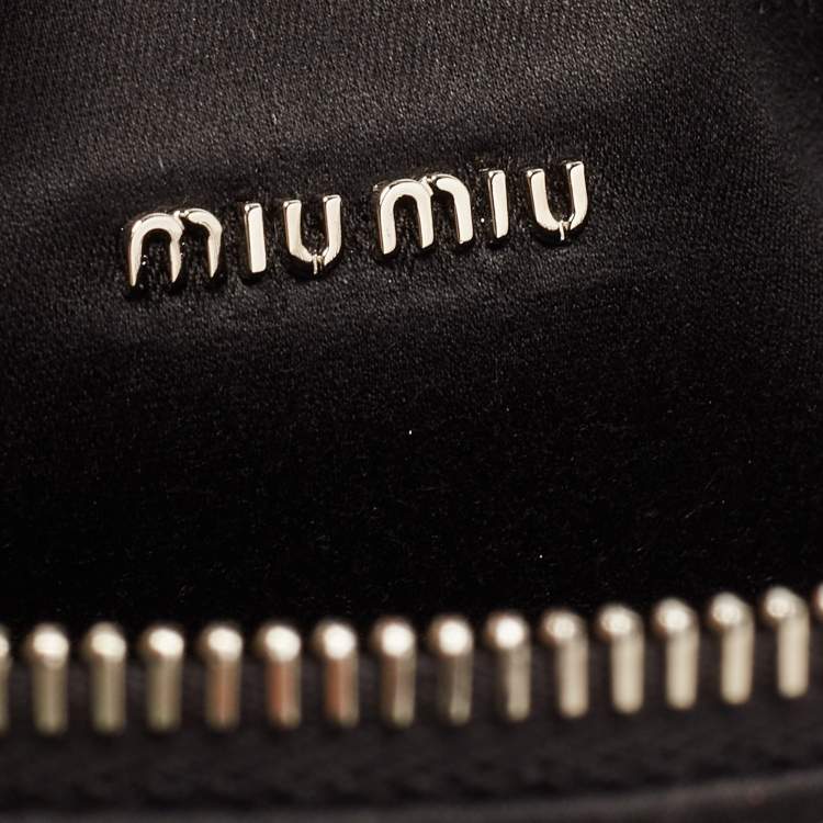 Pre Owned Miu Miu Black Satin and Leather Crystals Spirit Baguette Bag